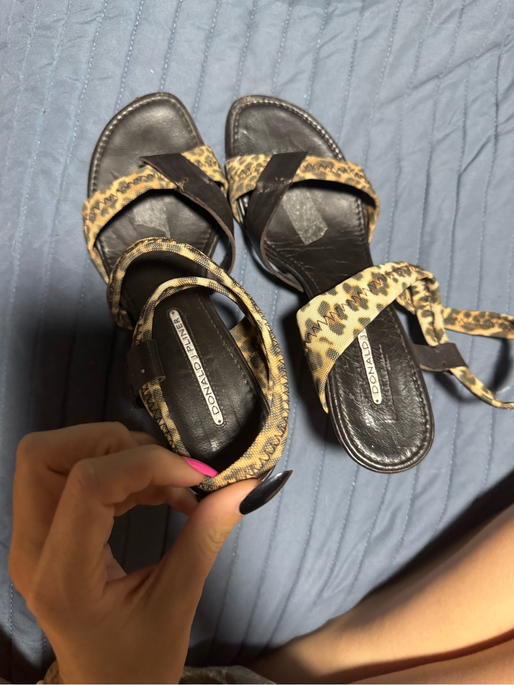 Donald J. Pliner Leopard-Print Wrap Heels - Black & Tan